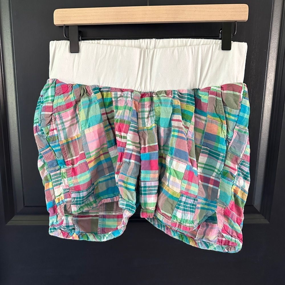 Motherhood Maternity Shorts Size Medium Pastel Plaid Surfer Beachy Boho